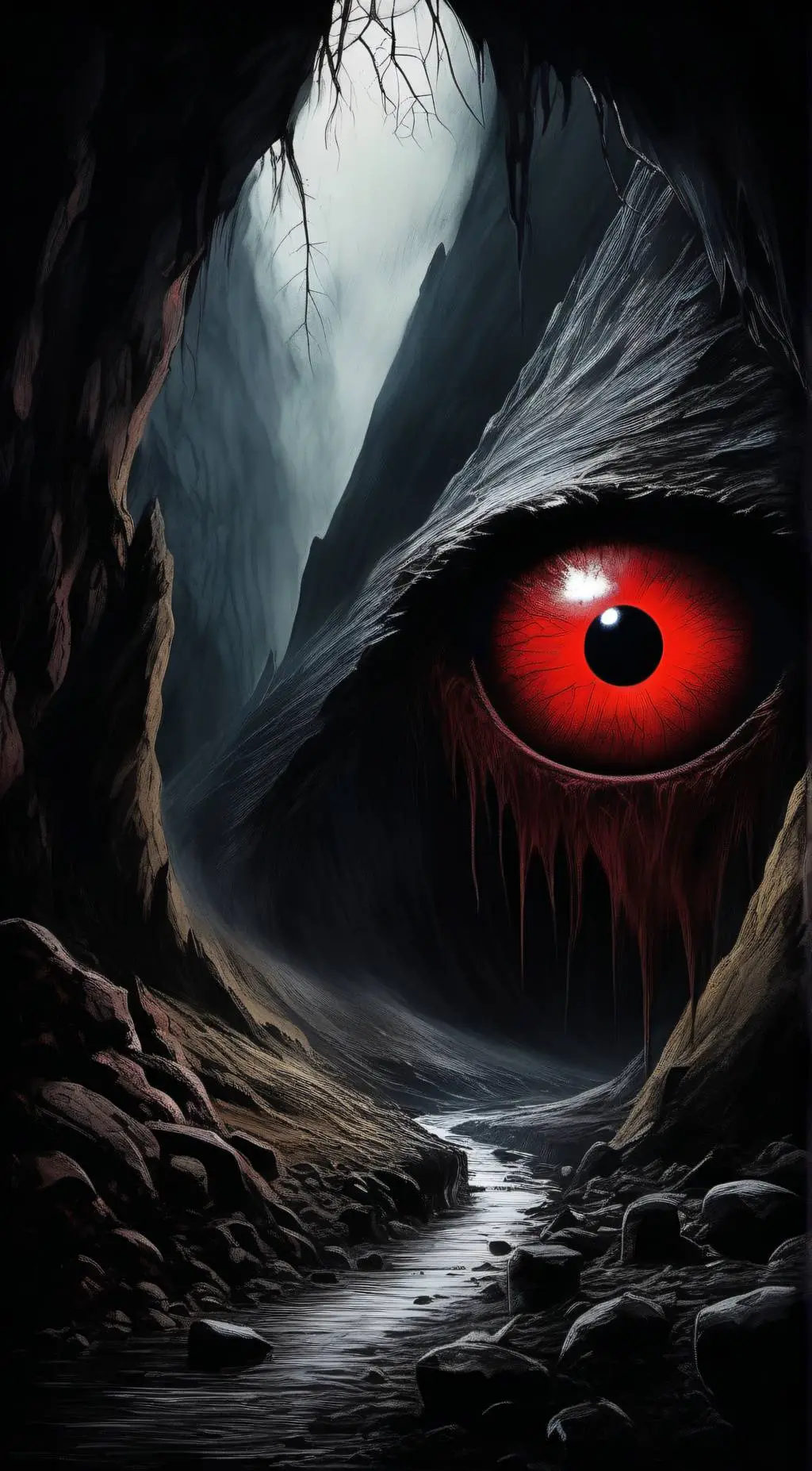 ai character: cave monster god.  background