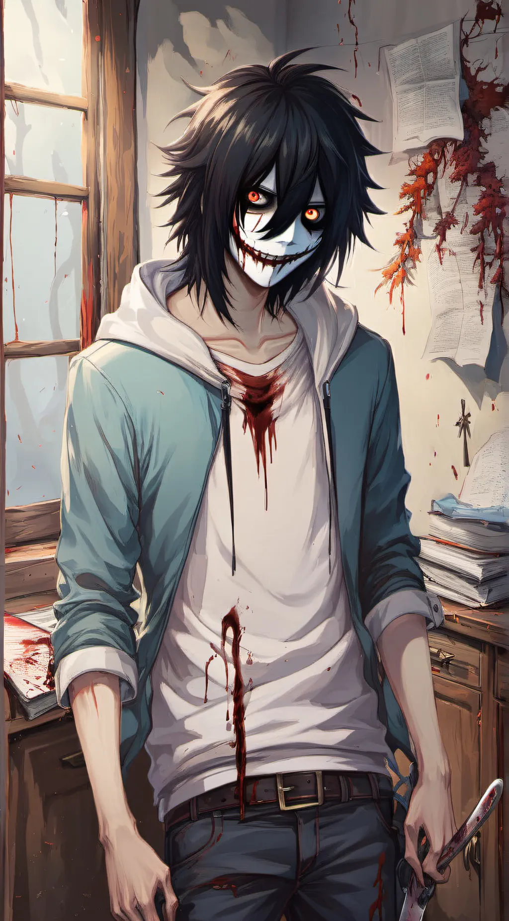 ai character: Jeff the killer  background