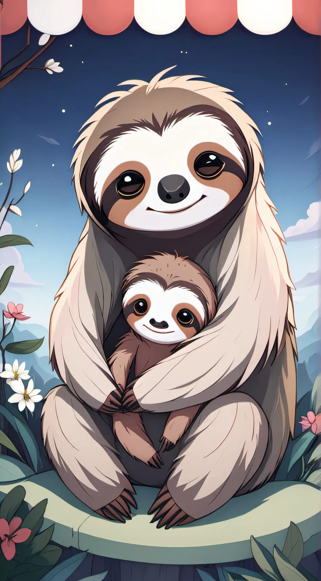 ai character: baby sloth  background