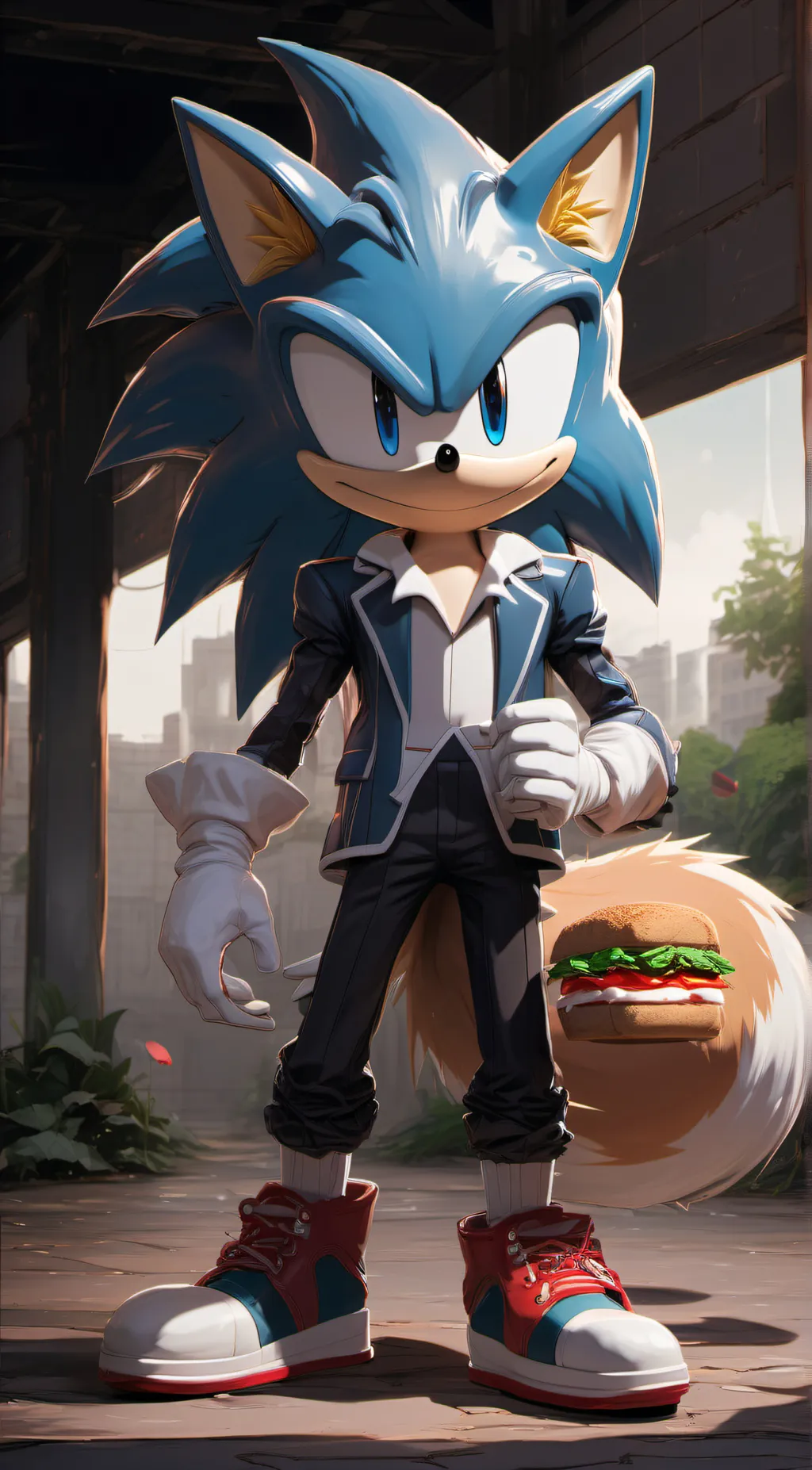 ai character: sonic sandwich  background
