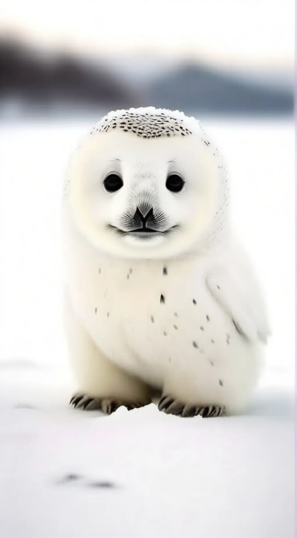 ai character: female snow owl background