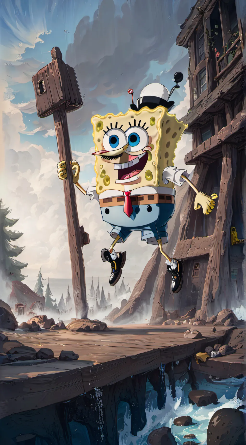 ai character: Hood spongebob background