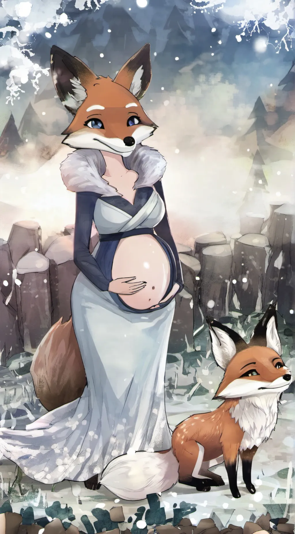 ai character: pregnant fox  background