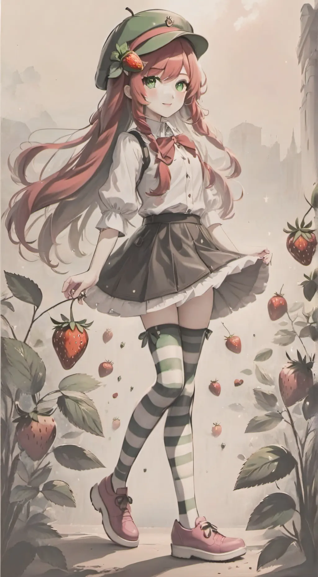ai character: Strawberry short+🍰 background