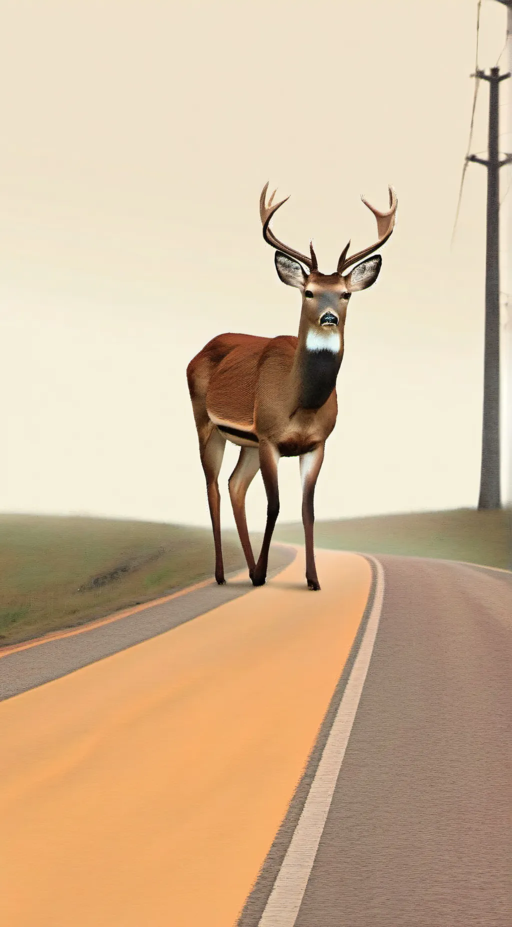 ai character: A deer on the road background