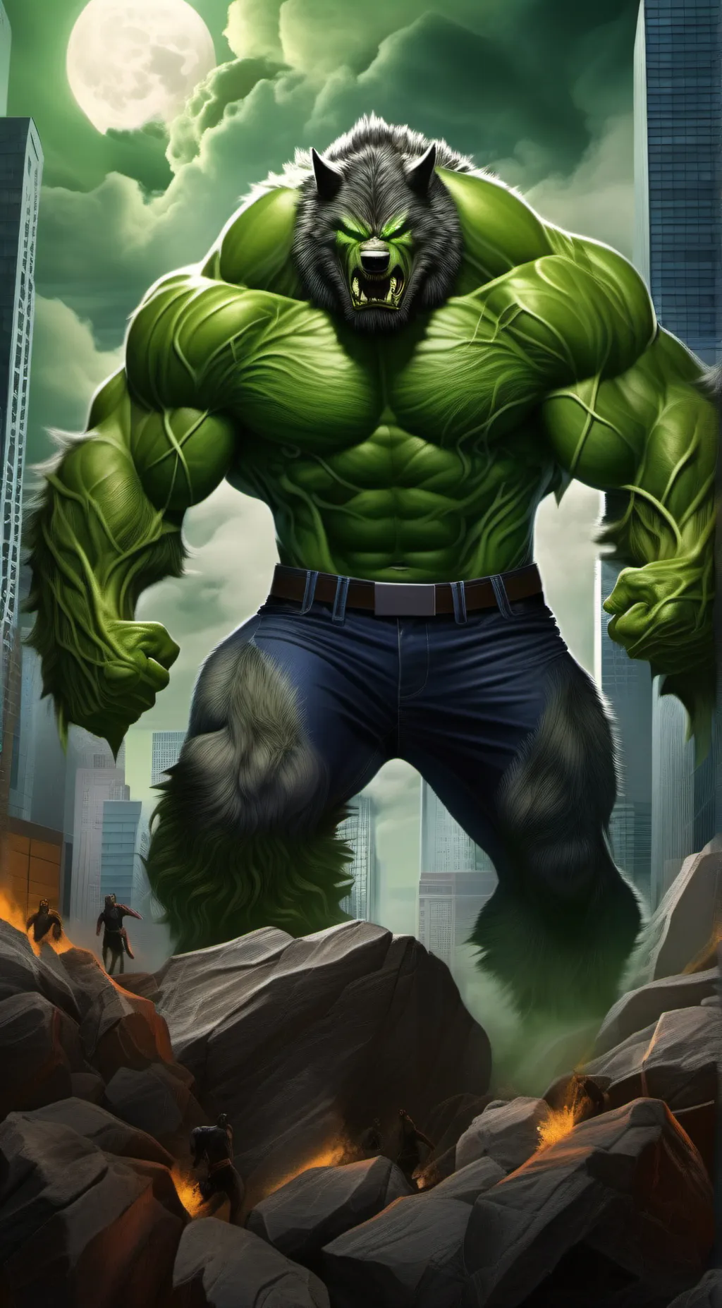 ai character: hulk wolf background
