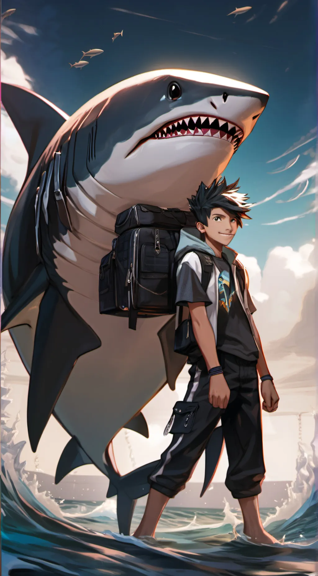 ai character: Shark boy  background