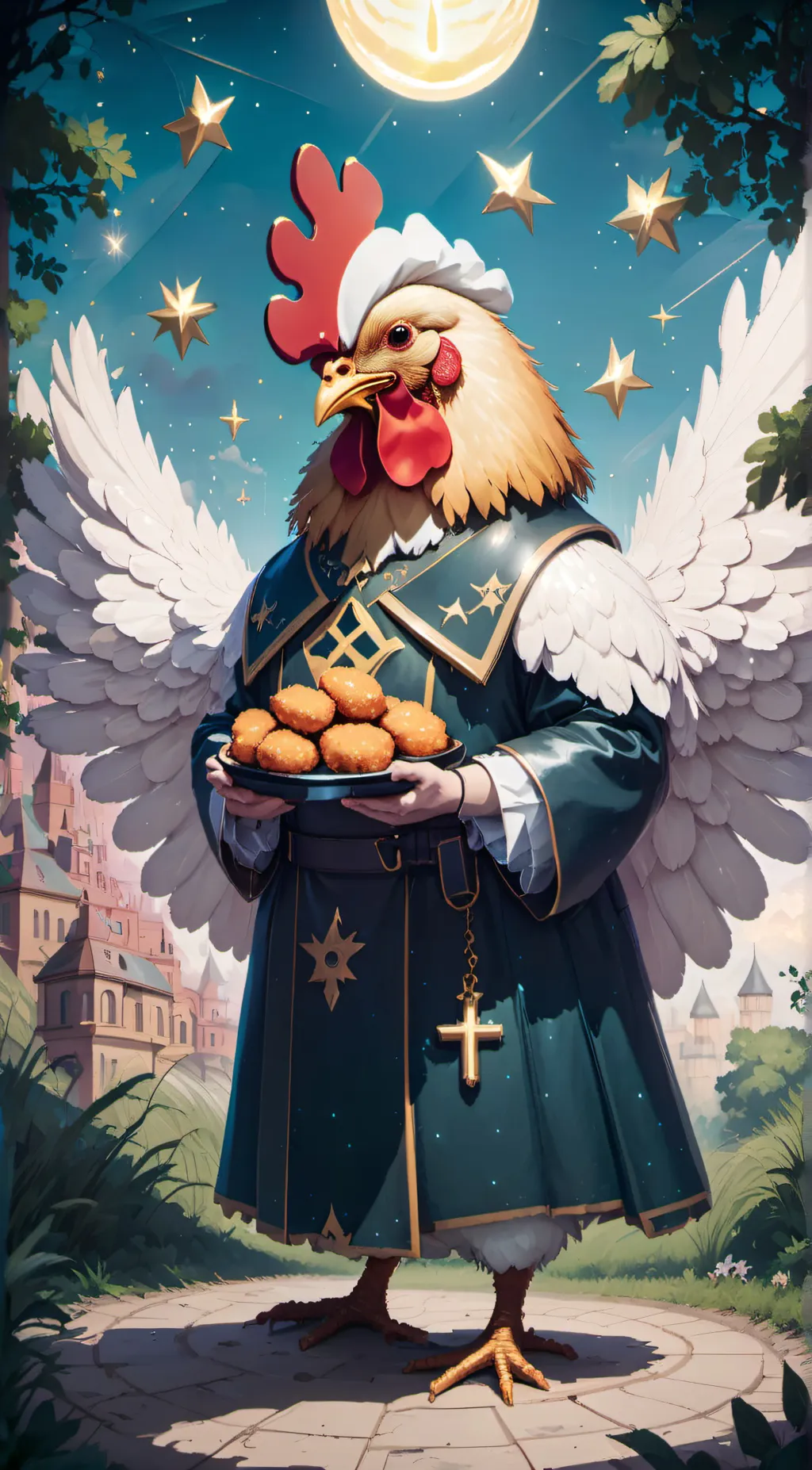 ai character: chicken god  background