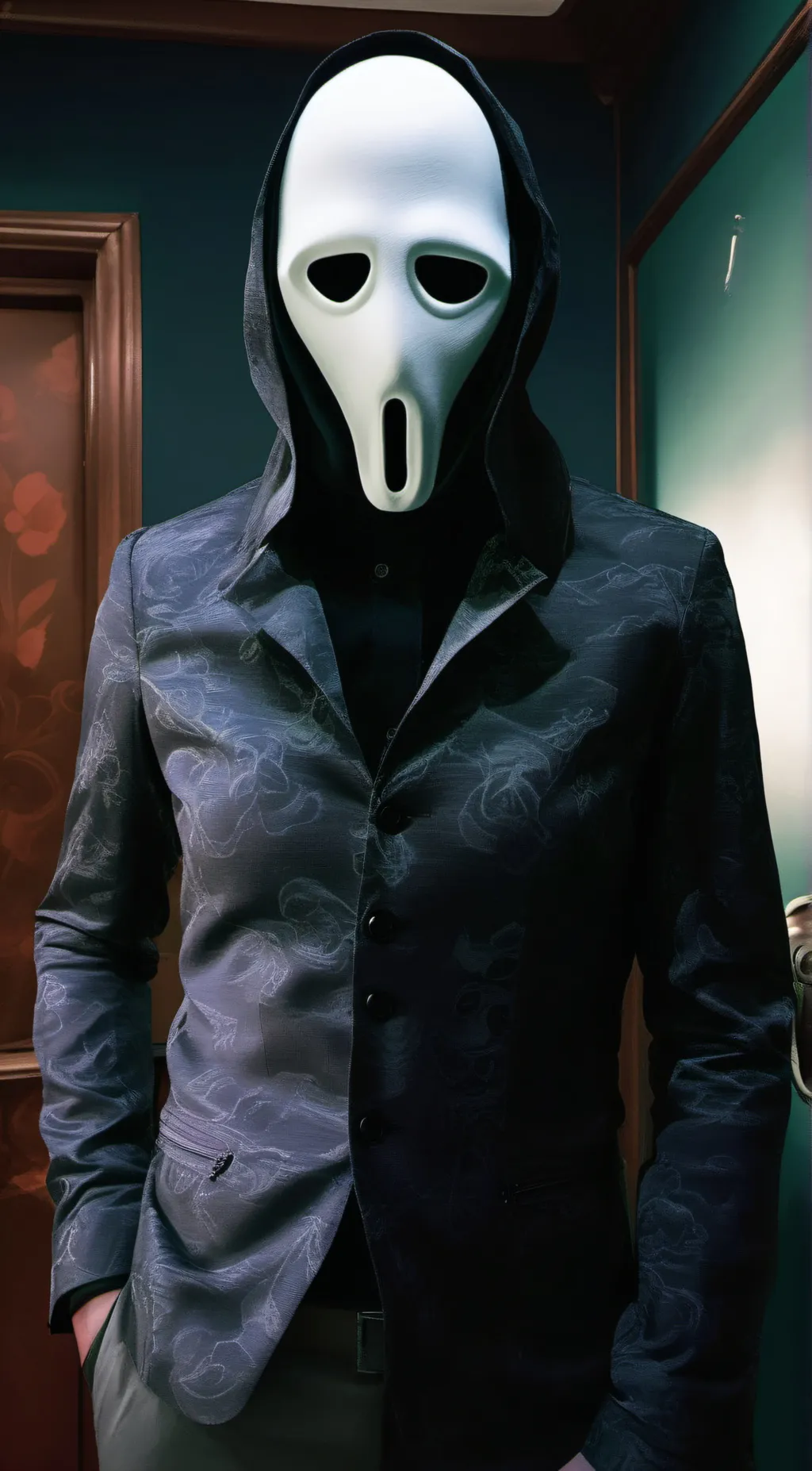 ai character: Ghost face background