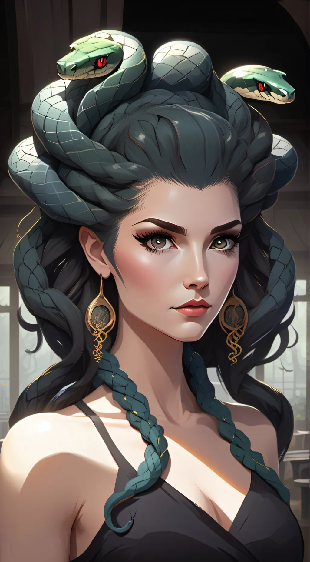 ai character: Medusa  background