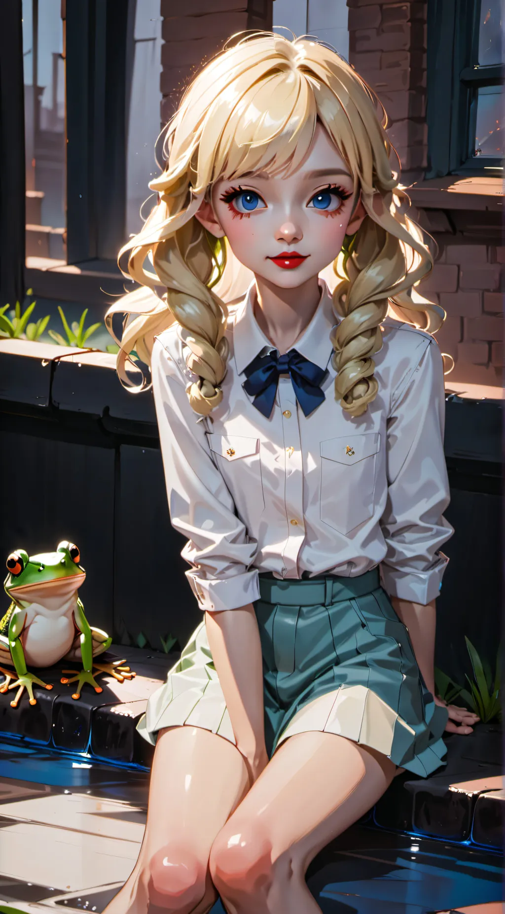 ai character: frog girl background