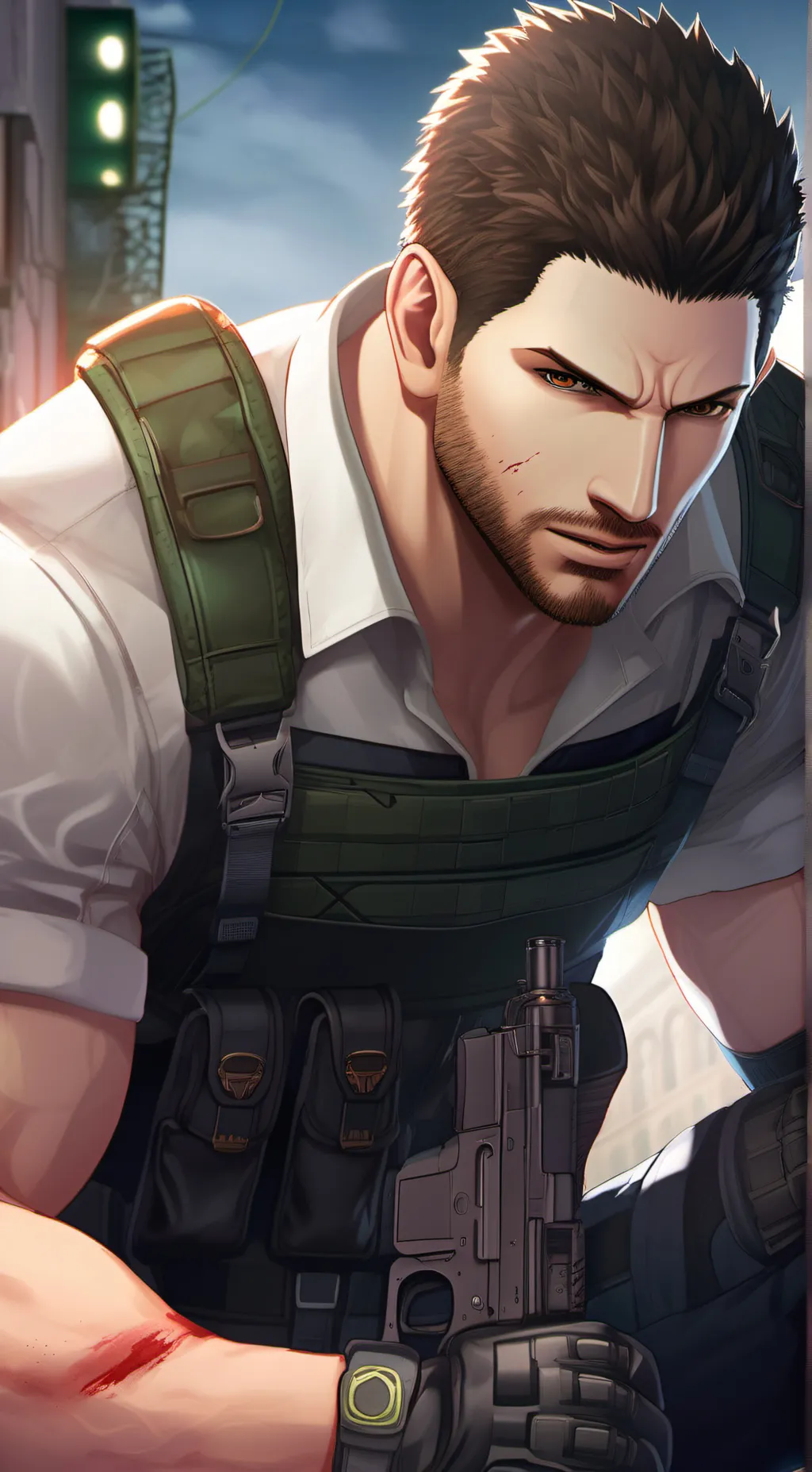 ai character: LEGENDARY REDFIELD background