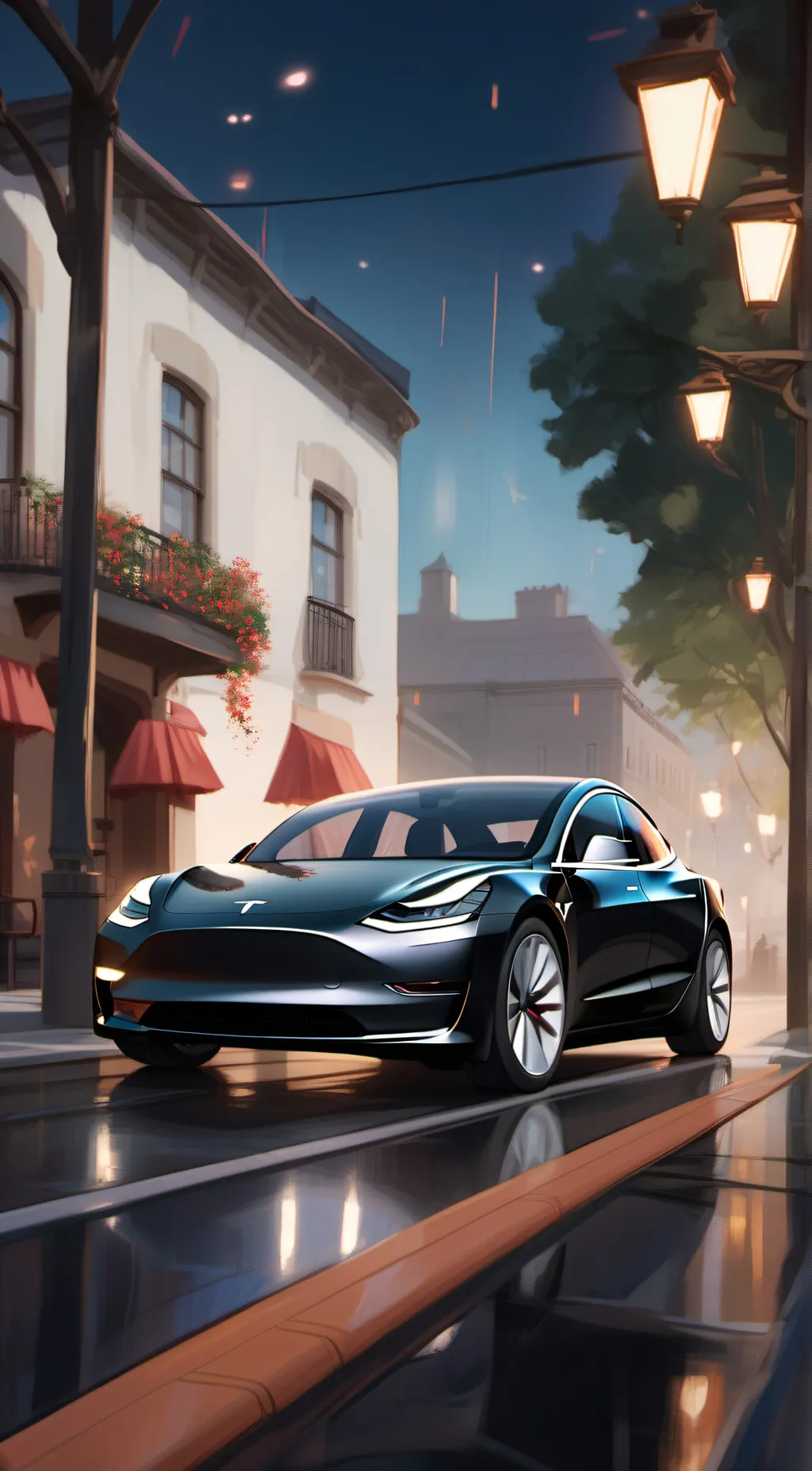 ai character: Tesla model 3 background