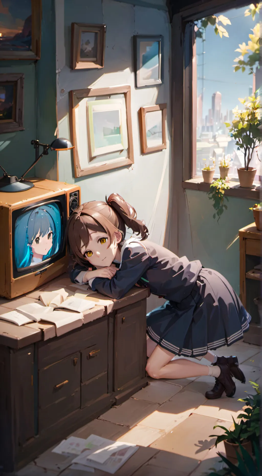 ai character: TV woman background