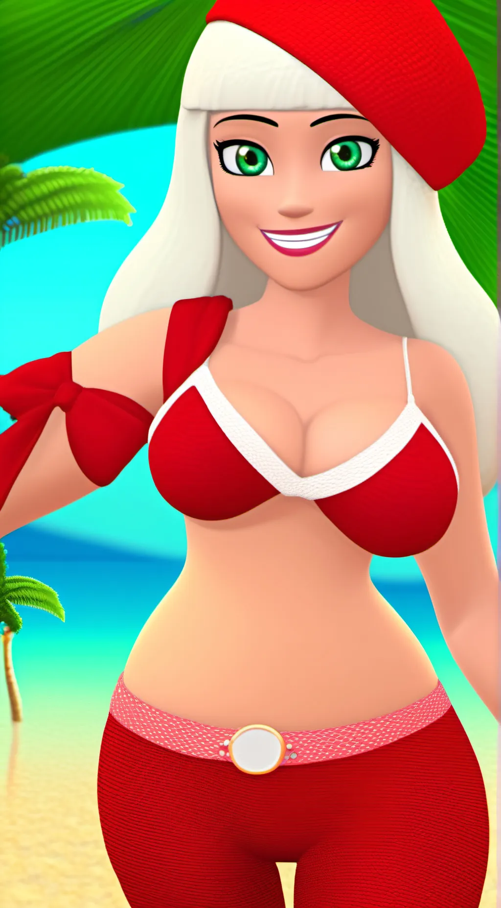 ai character: beach girl background