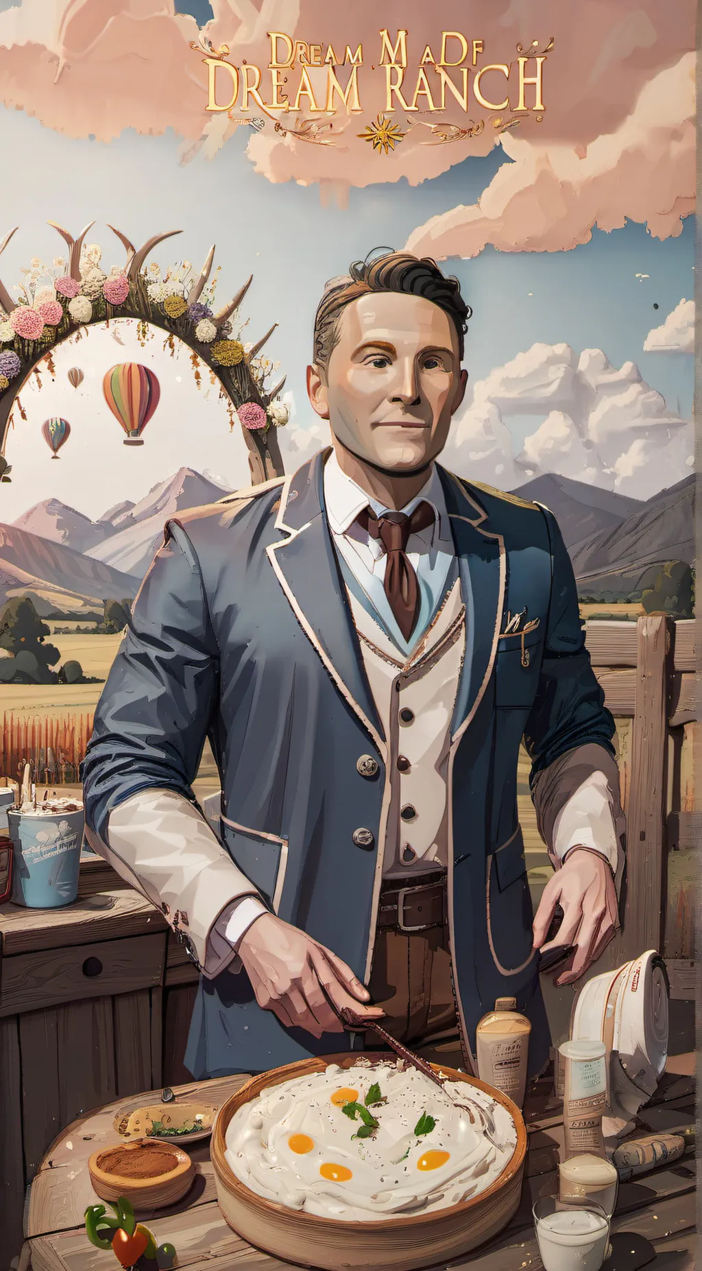 ai character: Ranch mayo ketchup background