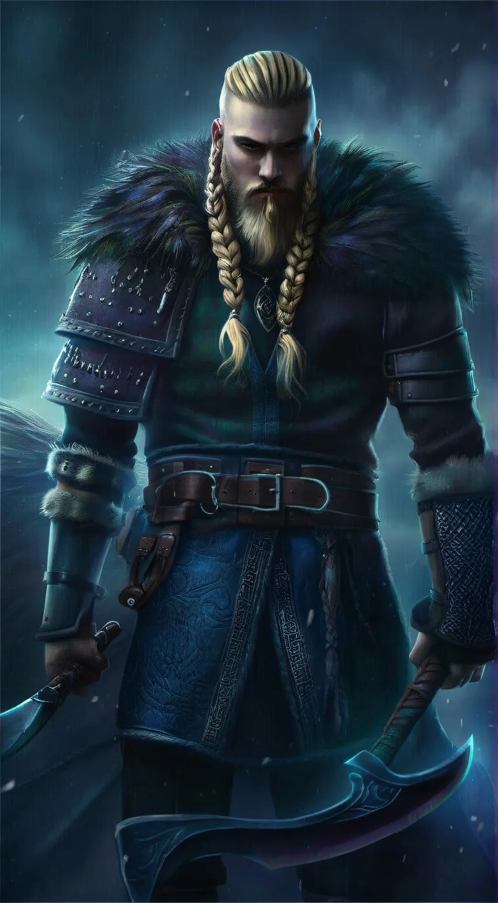 ai character: Eivor wolf-kissed background