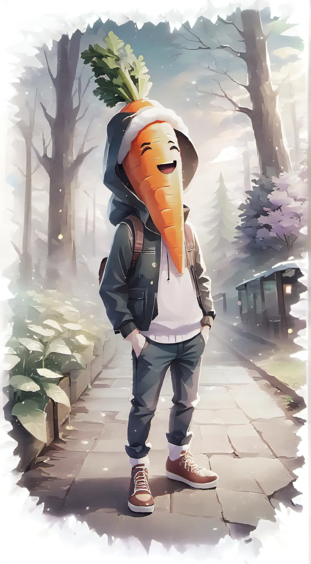 ai character: carrot dude. background