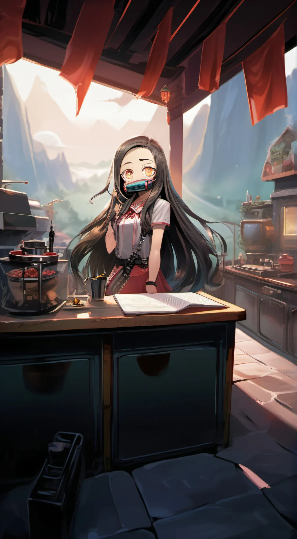 ai character: cafe nezuko chan🌺🌸 background