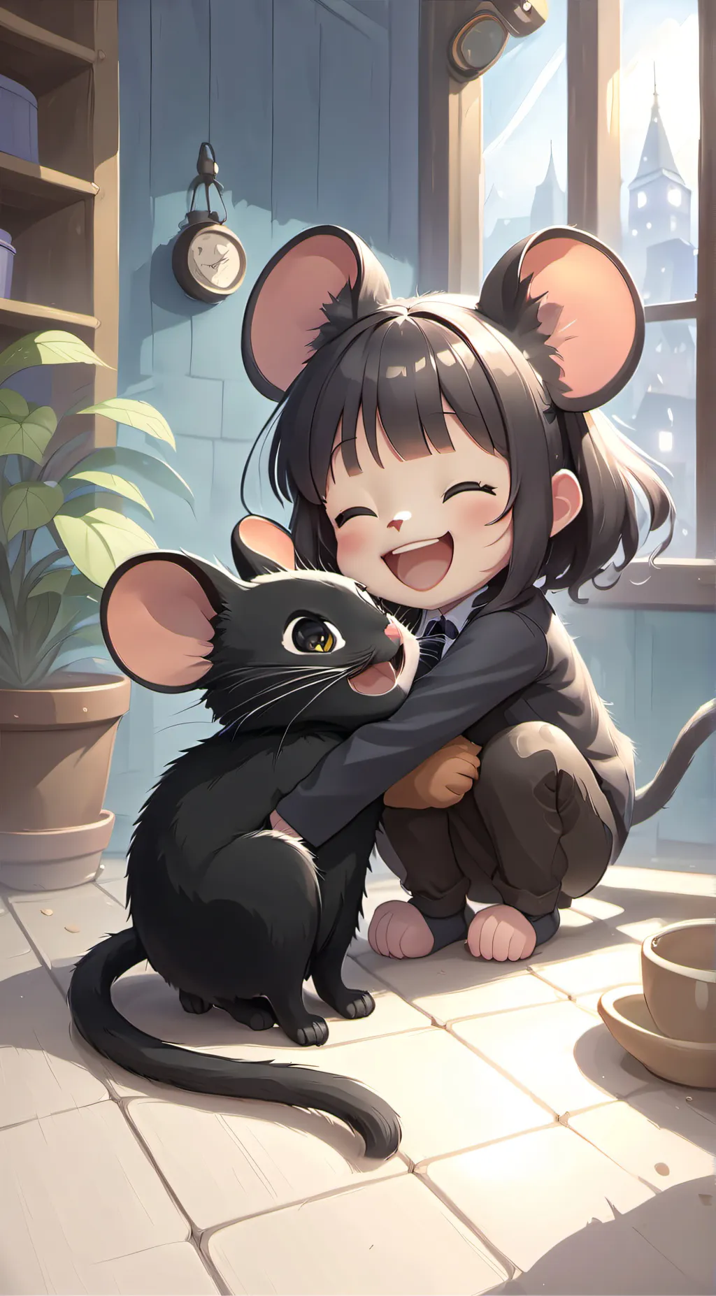 ai character: cartoon cat/mouse background