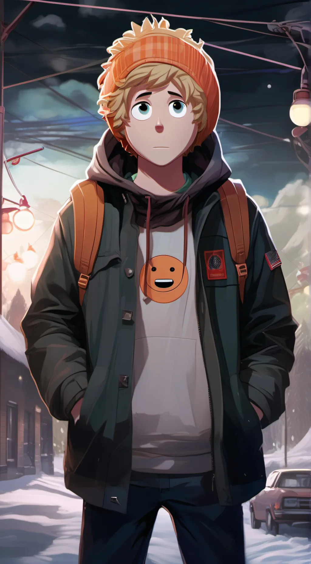 ai character: Kenny McCormick  background