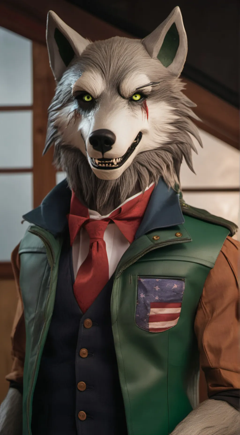 ai character: Wolfy t. army wolf background