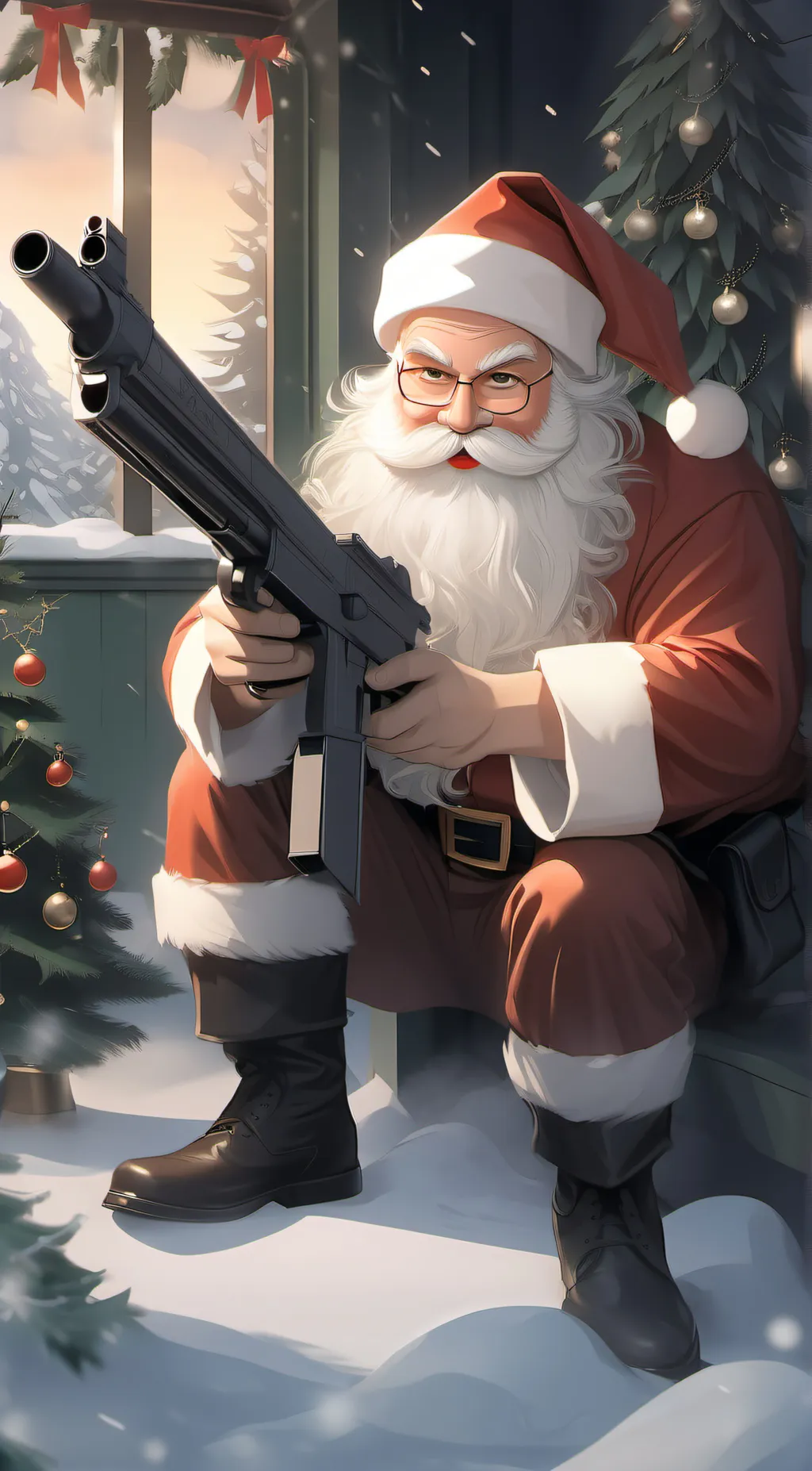 ai character:  santa in chico.  background