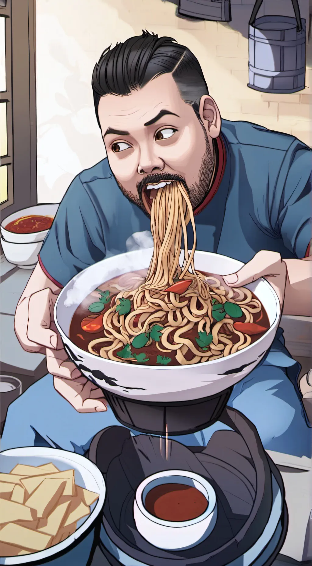 ai character: noodle man background