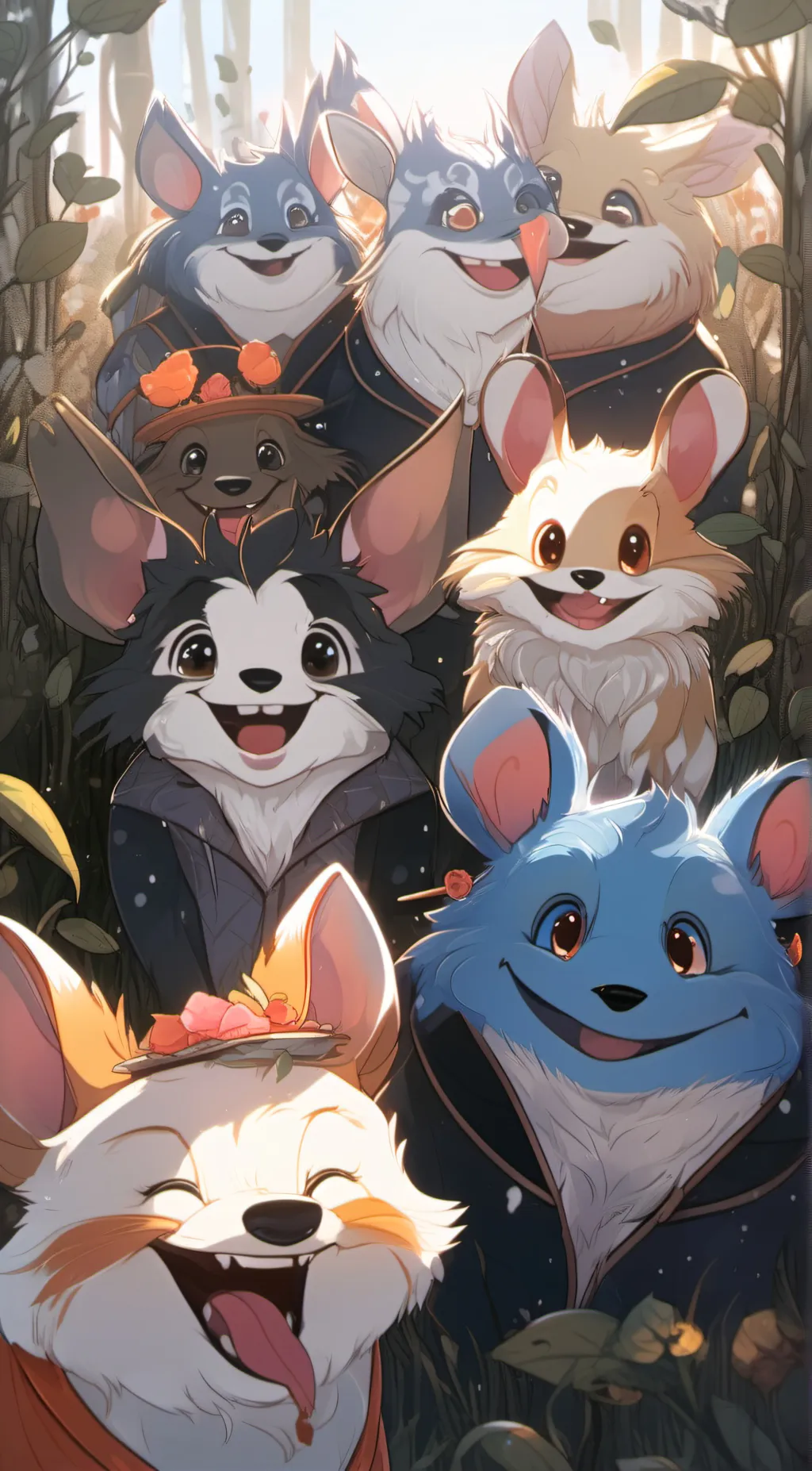 ai character: smiling critters background