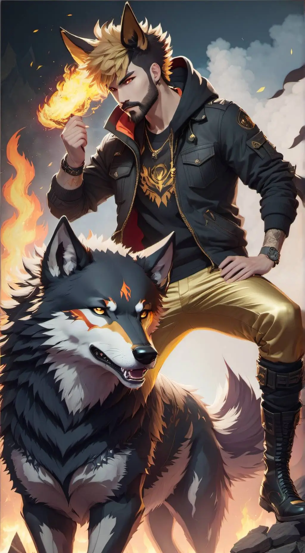 ai character: Firewolf  background