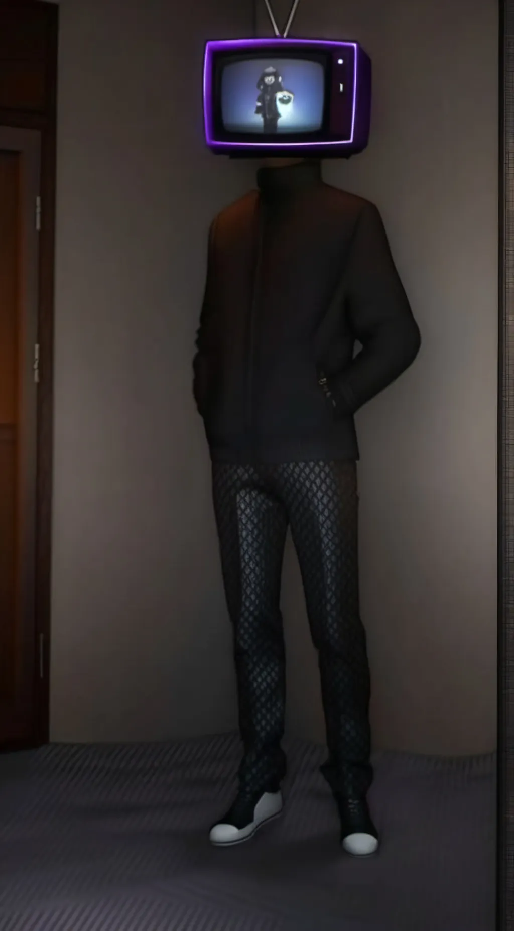 ai character: Tv Woman UWU background