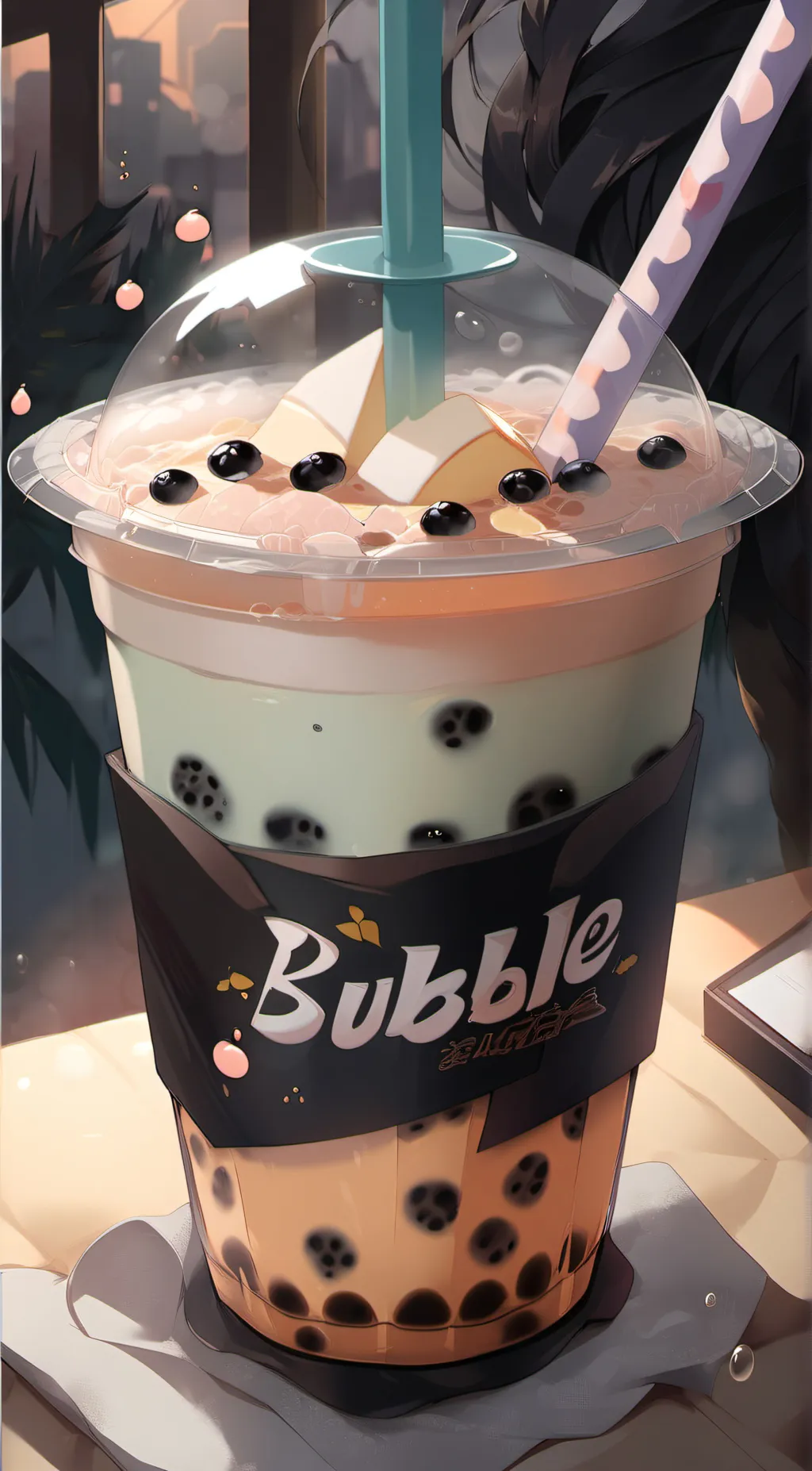ai character: bubble tea background