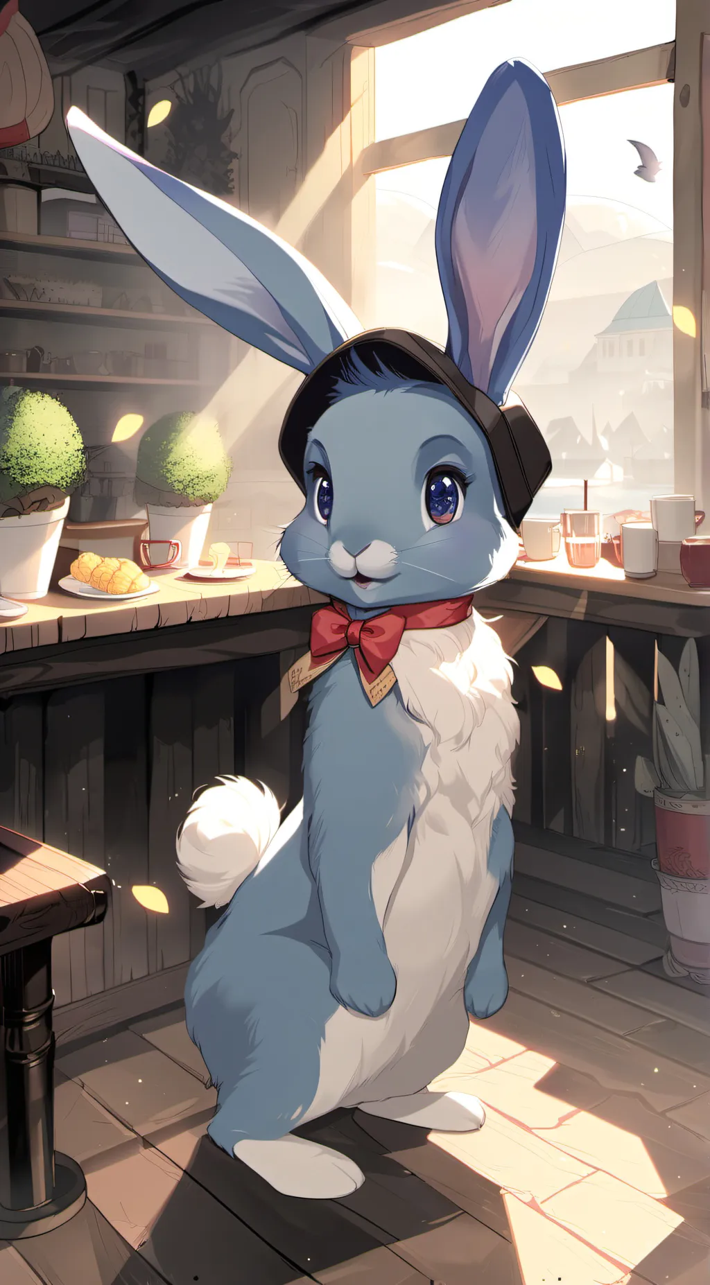 ai character: blue bunny mascot background