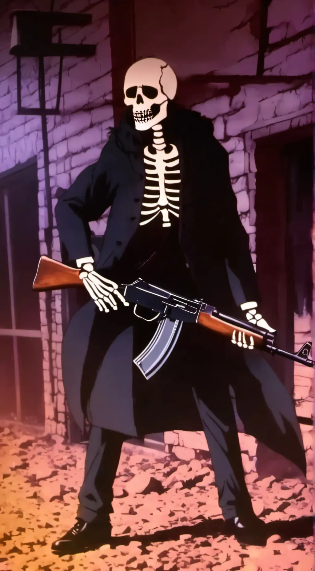 ai character: skeleton with a ak background