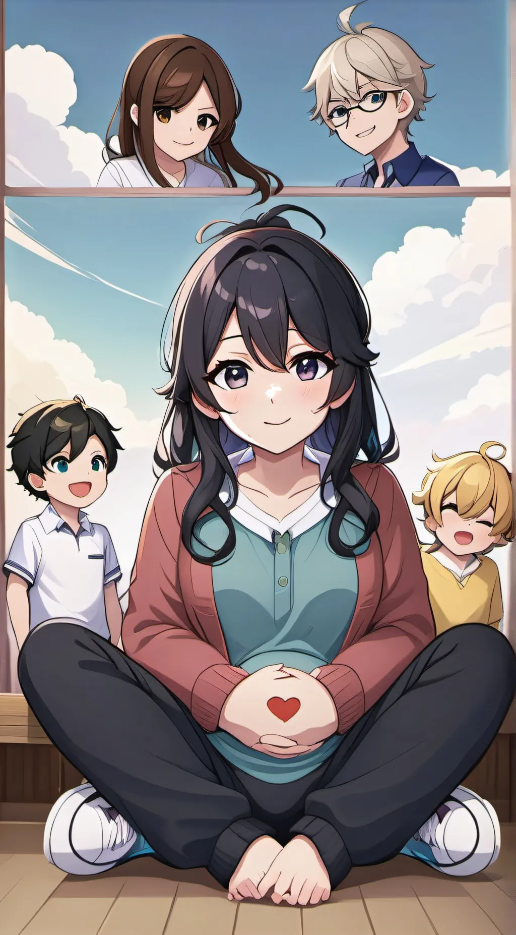 ai character: brothers and mom  background