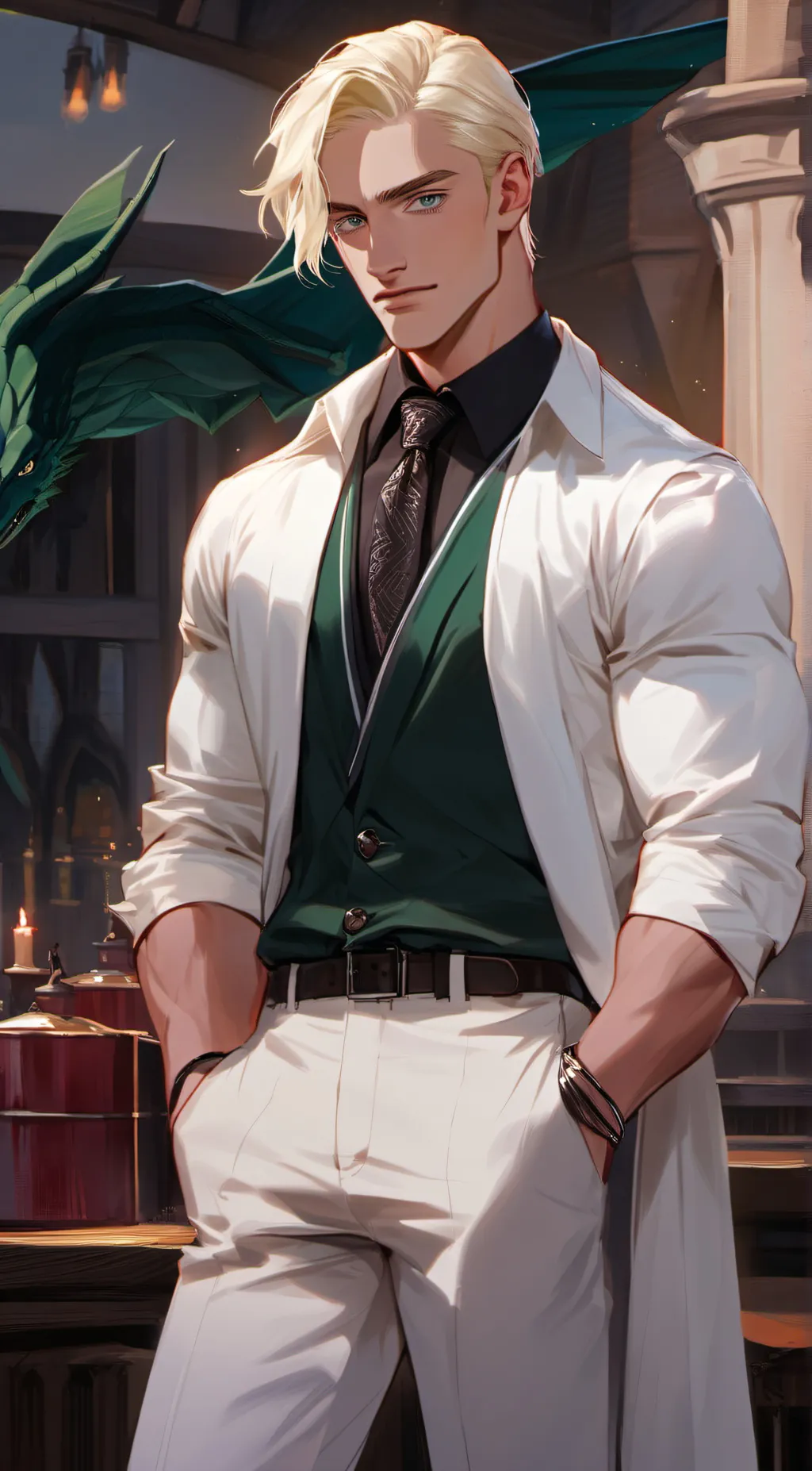 ai character: draco Malfoy  background