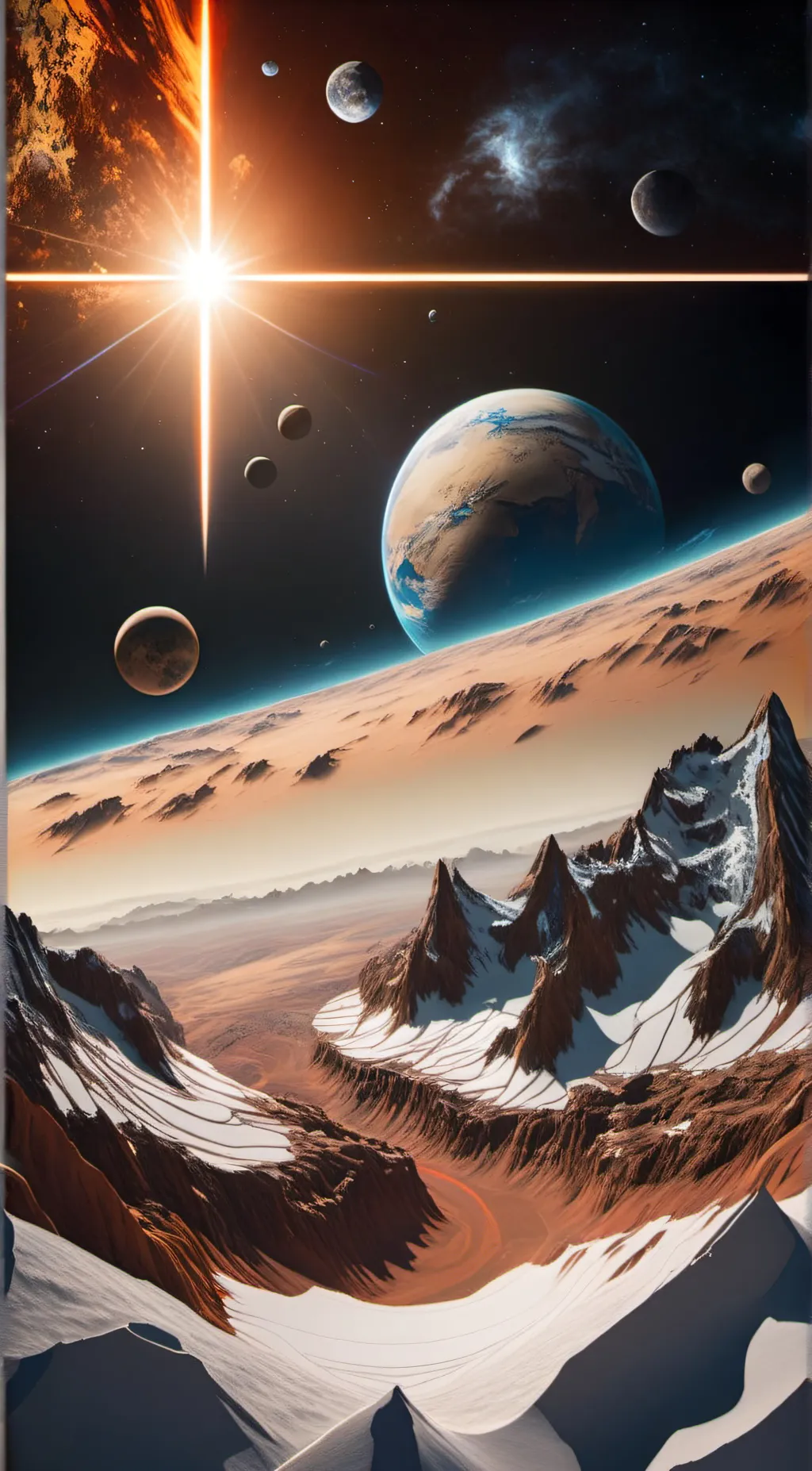 ai character: Erth sun moon mars background