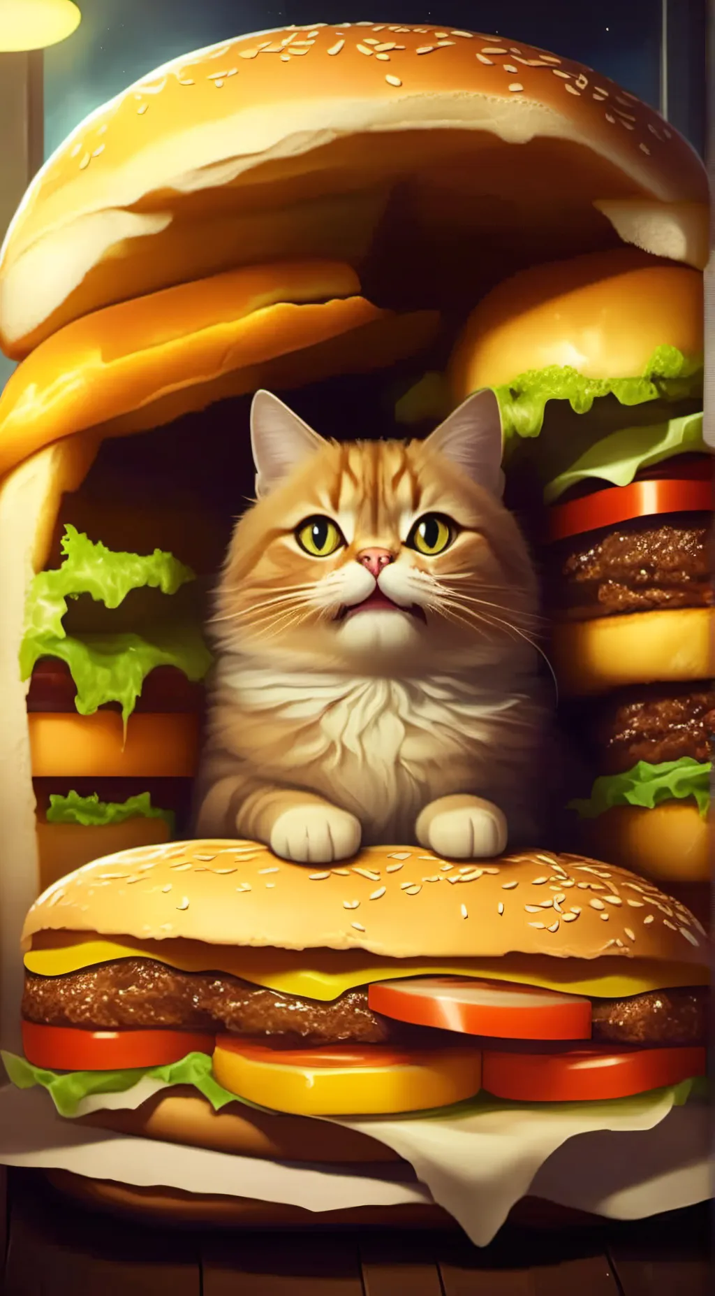 ai character: burger cat  background