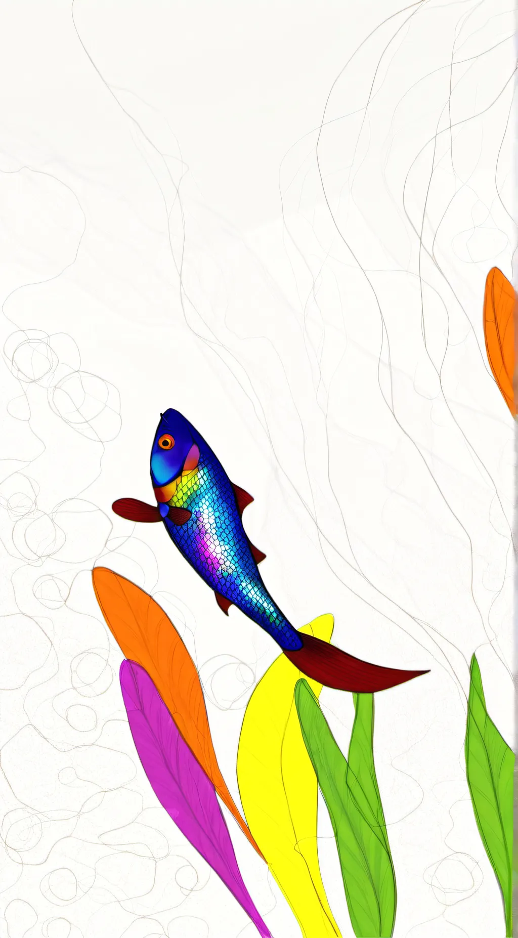 ai character: Rainbow love fish background