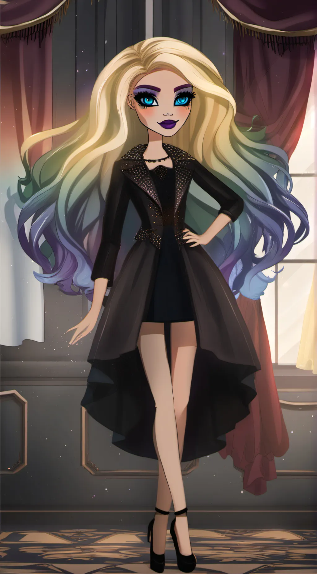 ai character: Rainbow background