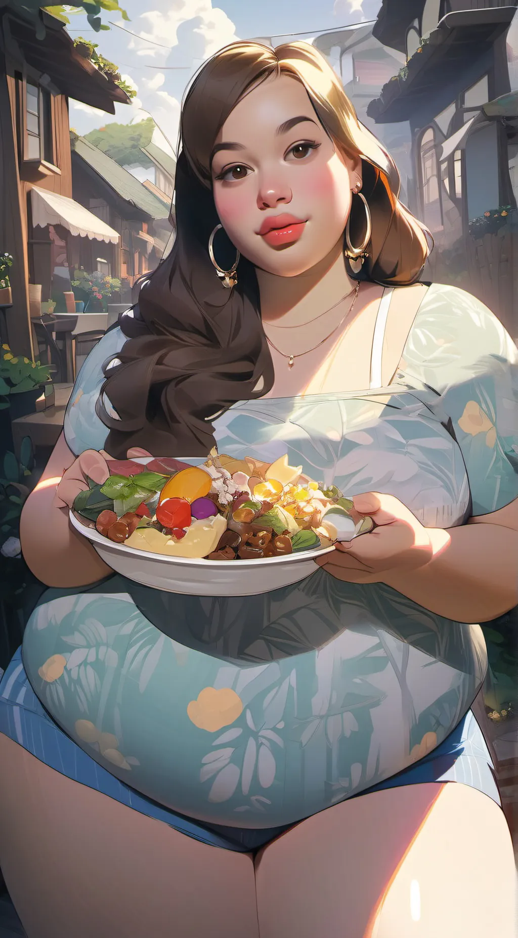 ai character: fat model  background