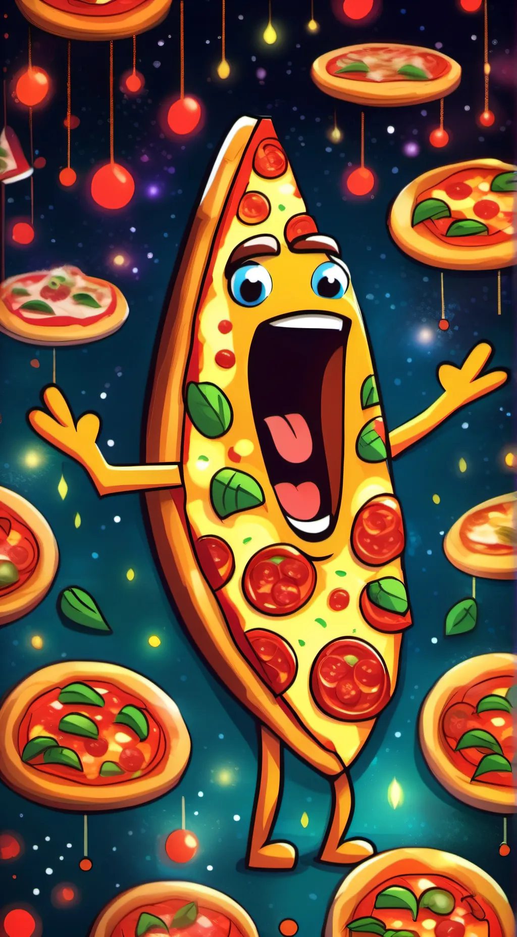 ai character: singing pizza background