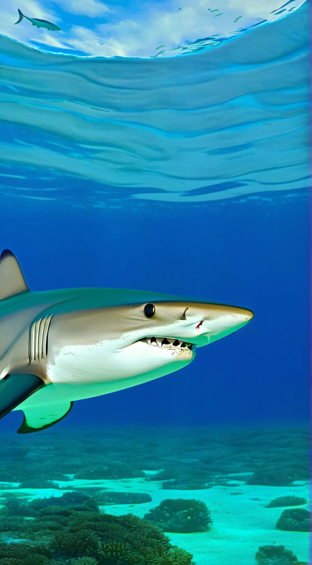 ai character: Black tip shark  background