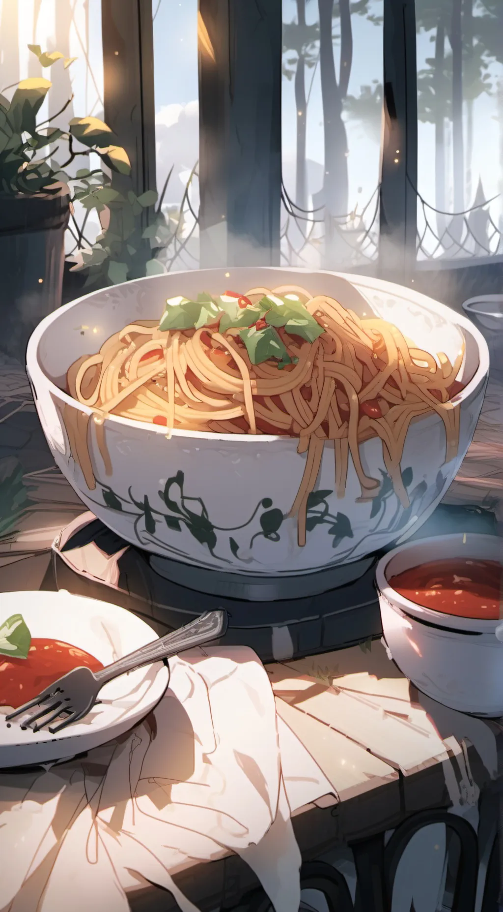 ai character: spaghetti bowl background