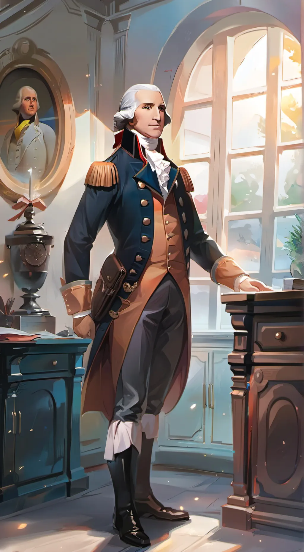 ai character: George Washington  background