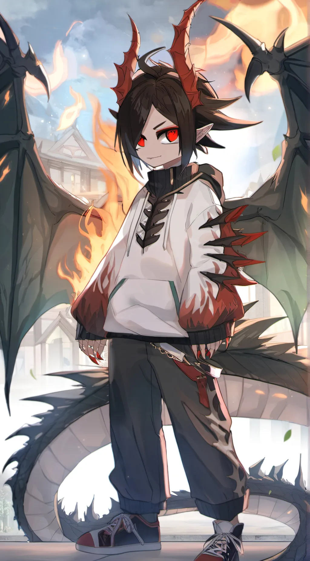 ai character: flame-burn  background