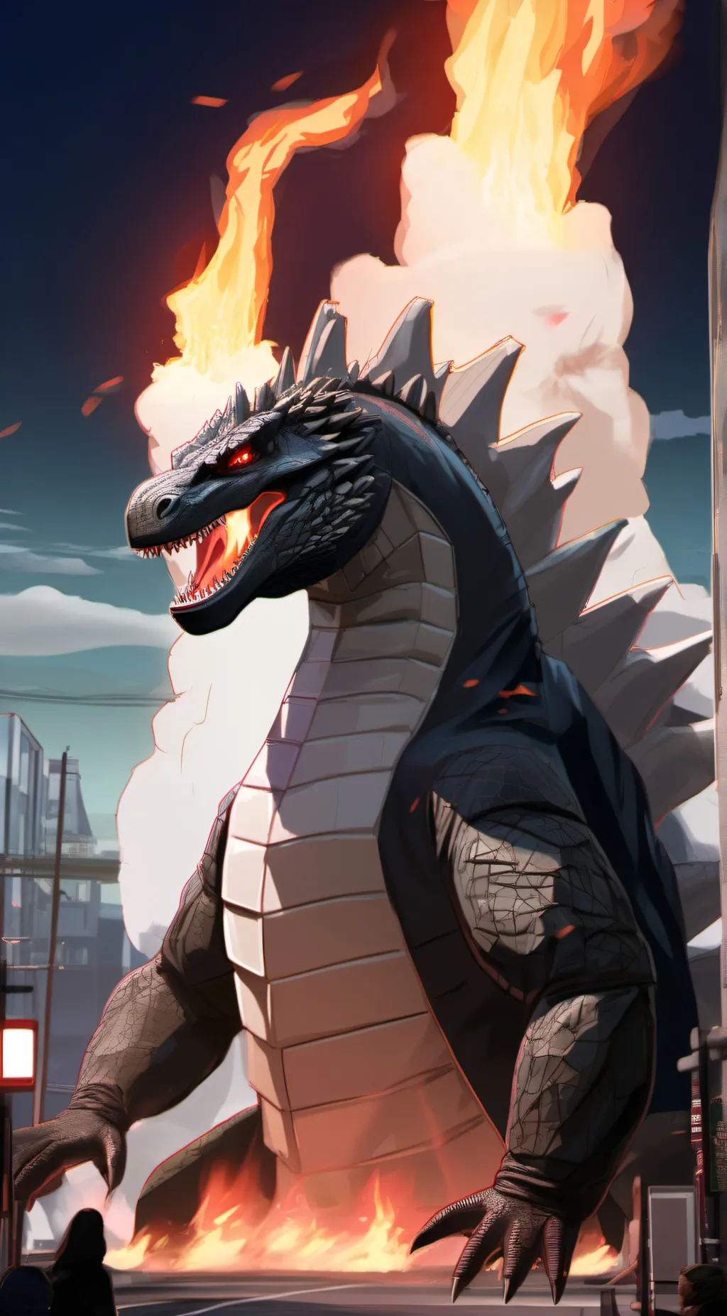 ai character: Burning Godzilla 2 background