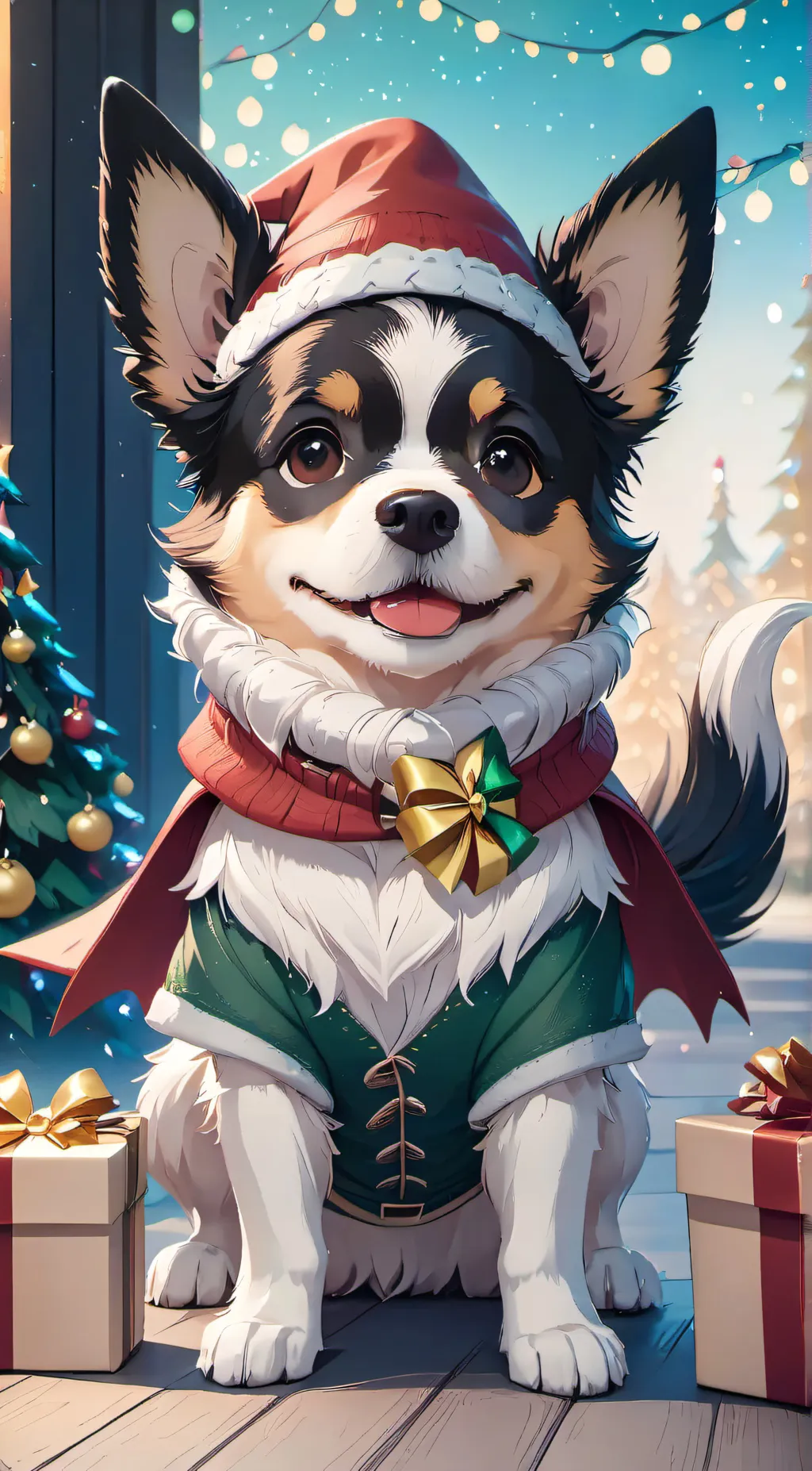 ai character: Doggo chrismas elf background
