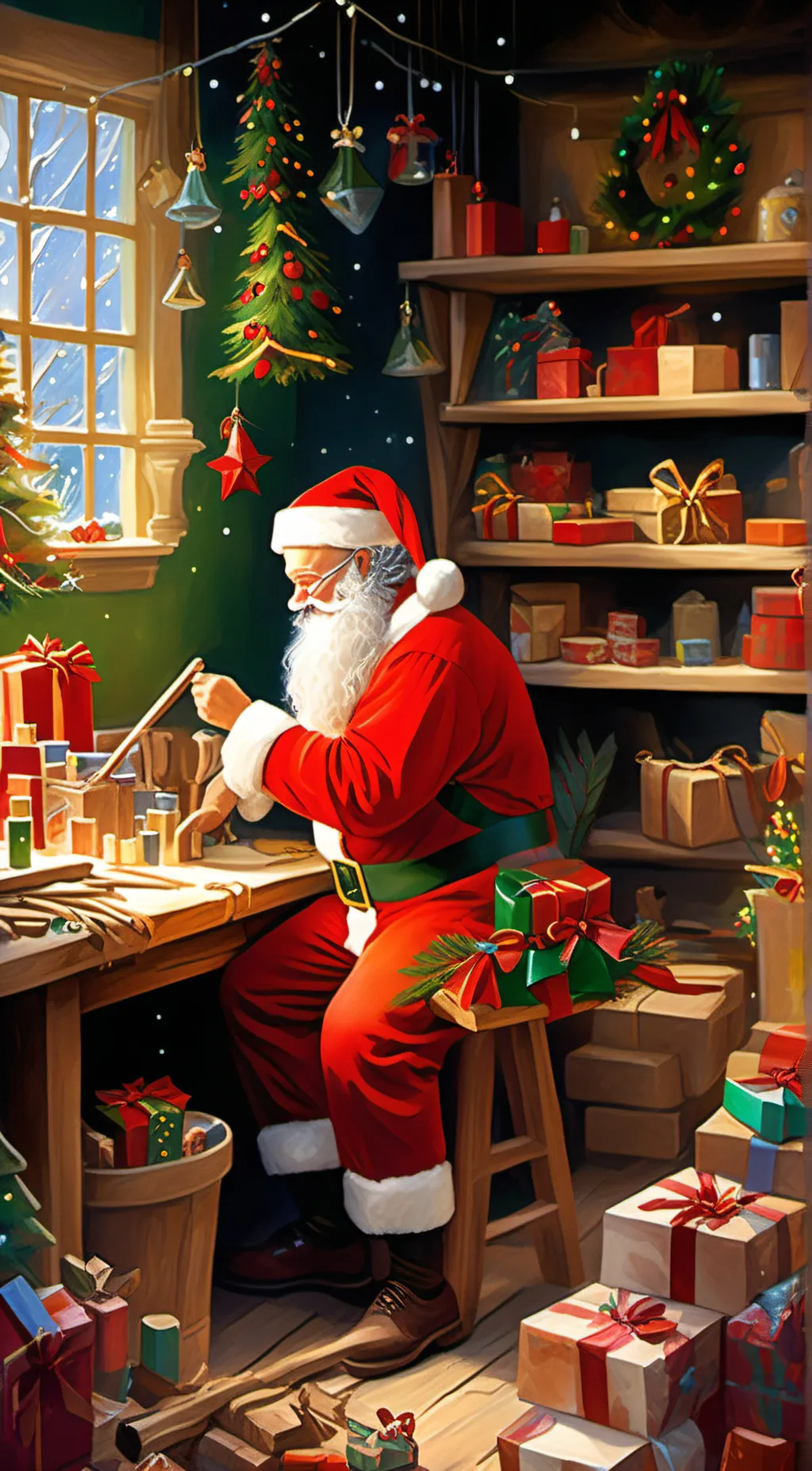 ai character: Santa Claus  background