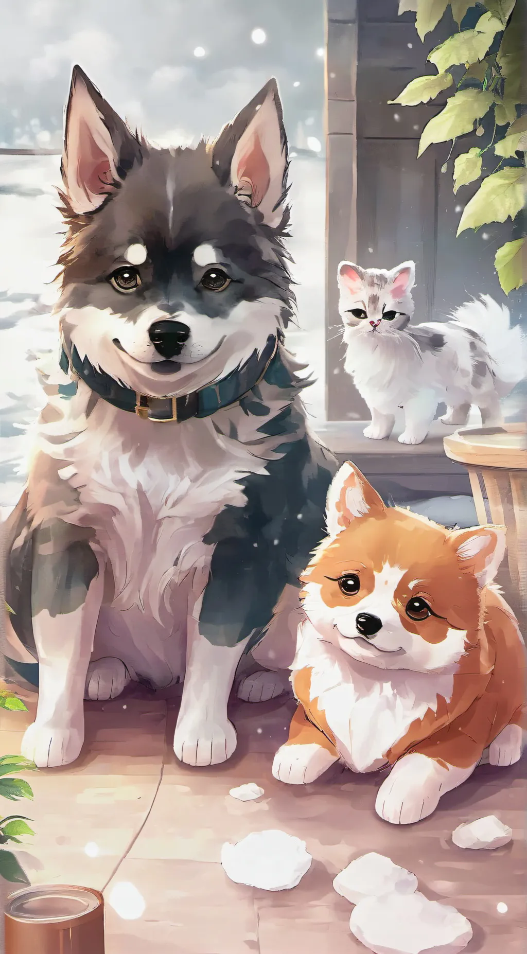 ai character: puppys+a kitty background